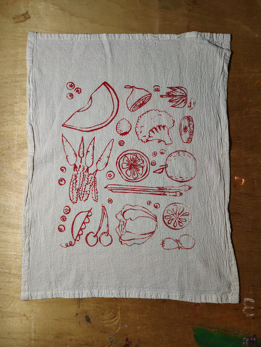 Fruit and Veg Tea Towel Screenprinted