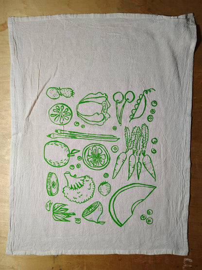 Fruit and Veg Tea Towel Screenprinted